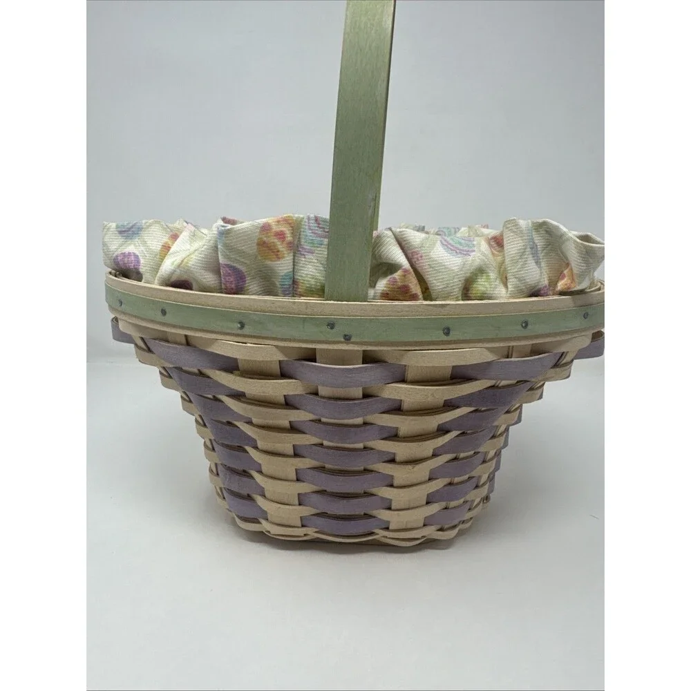 Longaberger 2004 Whitewash Easter Basket + Protector Set, Liner, Bunny Tie On